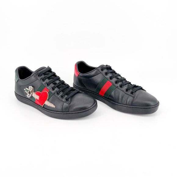 Gucci Ace Heart & Dagger Sneakers Size 36.5 US 6.5 Black Leather Sword Crystal - Picture 1 of 15